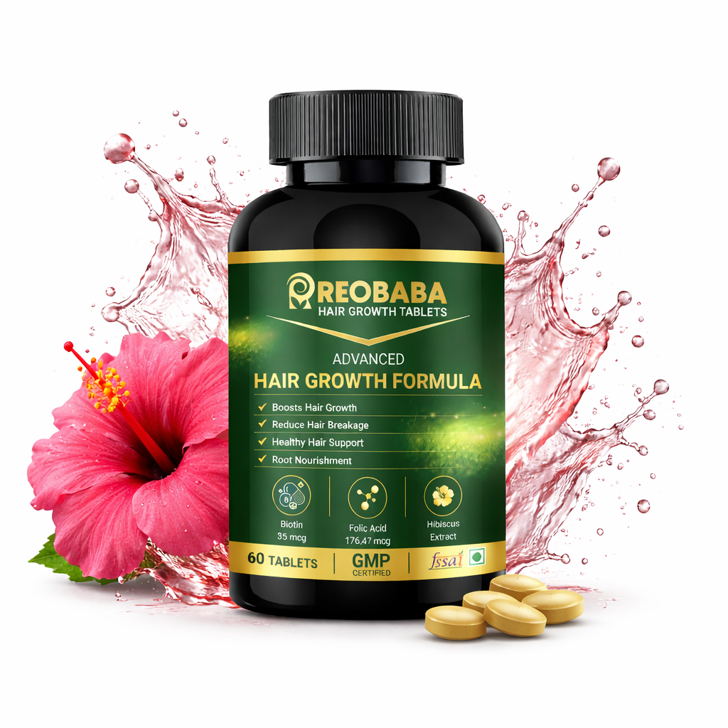 REOBABA Advanced Hair Growth Tablets - Natural Formula to Strengthen Roots & Reduce Hair Breakage - 60 Tablets for Healthy Hair Support