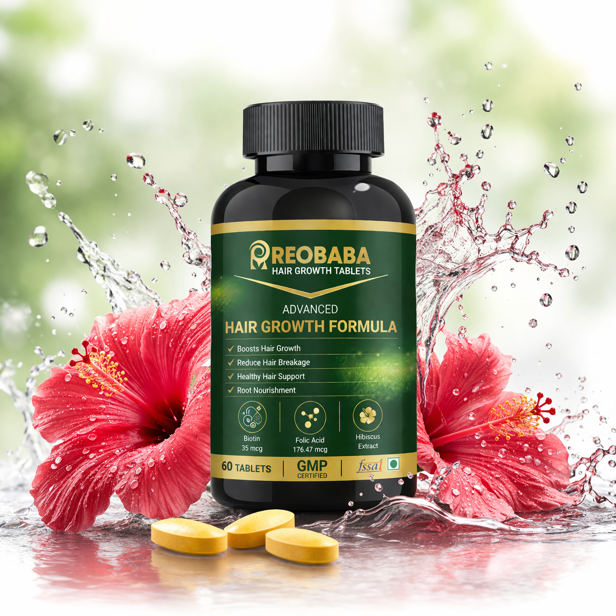 REOBABA Advanced Hair Growth Tablets - Natural Formula to Strengthen Roots & Reduce Hair Breakage - 60 Tablets for Healthy Hair Support - Image 2