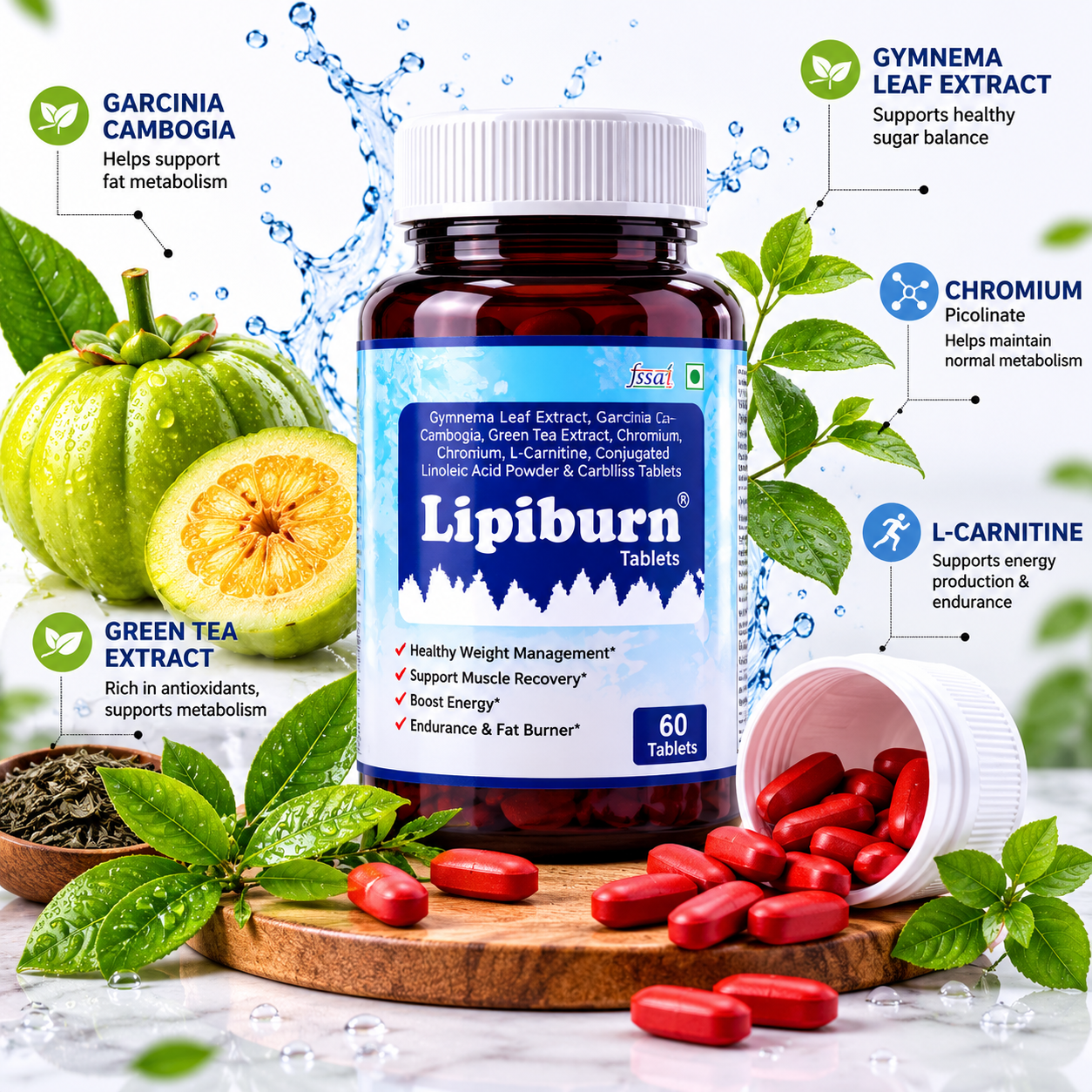 Lipiburn Advanced Weight Management Tablets - Natural Metabolism Booster & Fat Burner - 60 Tablets - Image 4